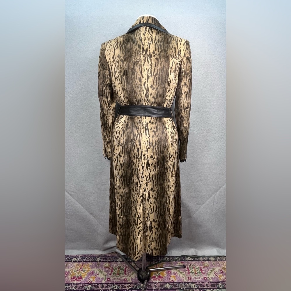 DESIGNER JAVIER SIMORRA BARCELONA COAT BUTTON UP Cheetah Print WAIST BELT SIZE 8 - Picture 5 of 10